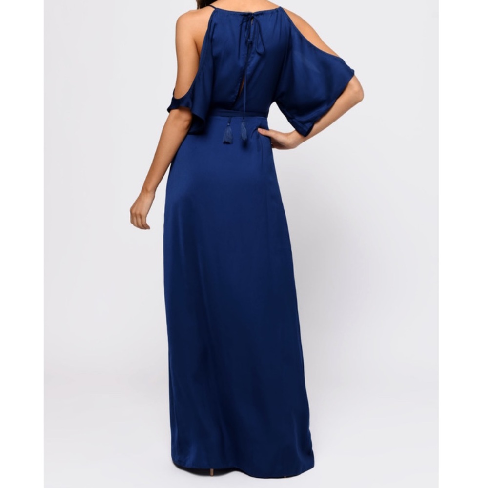Blue Satin, Tie Back, Open Shoulder, Maxi Dress. [NWoT] - Picture 2 of 4
